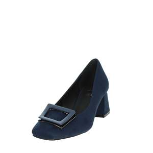 Escarpins pour femmes en daim bleu à bout carré et talon bloc, chaussures habillées - Product Image 6
