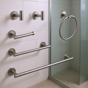 Ensemble de porte-serviettes mural en acier inoxydable 50-60 cm, finition brossée, design minimaliste pour salle de bain - Product Image 2