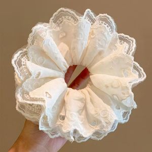 Élastique à cheveux double couche en dentelle brodée avec nœud <span class=keywords><strong>pour</strong></span> femme, <span class=keywords><strong>accessoire</strong></span> haut de gamme <span class=keywords><strong>pour</strong></span> queue de cheval basse, cordon à cheveux élégant - Product Image 4