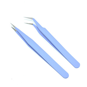 Pinzas para extensión de pestañas de gran venta transfronterizas, de acero inoxidable, con forma de flor morada, de borde redondo y punta recta. - Product Image 1