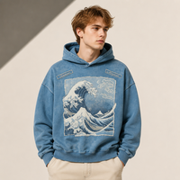 ODM Sweat à capuche surdimensionné en coton 100% écologique gaufré, avec passepoil contrastant, design sans doublure, style Hip-Hop
