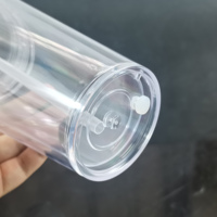 Nouveau design 12oz 16oz 24oz boule à neige transparente à double paroi acrylique trou pré-percé gobelet en plastique bricolage tasse avec couvercle et paille