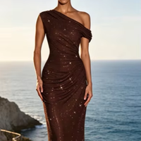 Robe de soirée asymétrique de luxe pour femme, ornée de strass, coupe ajustée, longue, sexy, plissée, haute qualité, très vendue