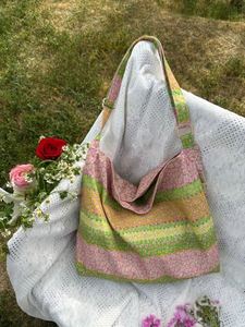 Cotton Fabric Shopping <b>Tote</b> <b>Bags</b> Large Capacity Canvas Calico <b>Bag</b> Retro Floral Printing Portable Shoulder <b>Bag</b> Handbag - Product Image 3