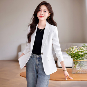 Red Women's Blazer Single <b>Button</b> Solid Color Polyester Anti-Wrinkle Long Sleeve Professional Casual Wear - Product Image 2