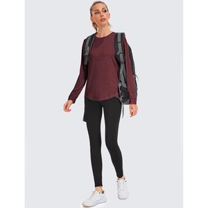 FOXA Haut de sport à manches longues pour femme, col rond, léger, séchage rapide, couleur unie rouge bordeaux, XX-Large, vêtements de fitness - Product Image 5