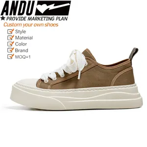 Fashionable Design Lace-up Custom Logo Vulcanized Slip On White Casual Canvas Shoes Sneakers For Men