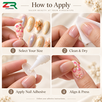 Kuku Palsu Almond Press On 3D Motif Bunga Pastel Ombre dengan Seni Kuku Emas Celestial untuk Wanita, Set Liburan Musim Panas