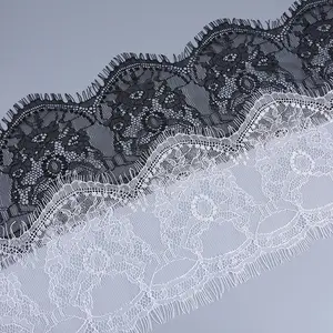 Dentelle de cils avec bord latéral, <span class=keywords><strong>tissu</strong></span> doux, 1 pièce, offre spéciale, <span class=keywords><strong>français</strong></span>, noir, blanc, nylon, bordure <span class=keywords><strong>au</strong></span> <span class=keywords><strong>mètre</strong></span> - Product Image 1