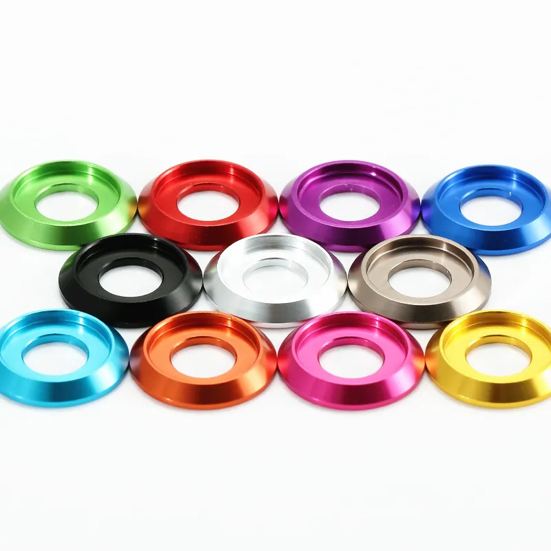 OEM CNC Kustom M2 M2.5 M3 M4 M5 M6 M8 Warna-warni Anodized Setengah Kepala Bulat Aluminium Cone Washer untuk Tombol Kepala Sekrup