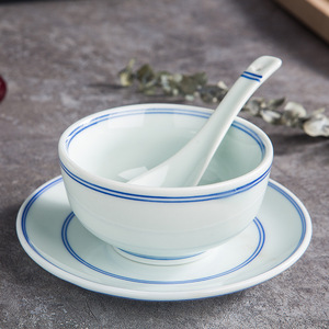 Juego de Vajilla de Cerámica con Borde Azul, Platos, Tazas, Platillos, Cucharas, Pintado Bajo Esmalte, Estilo Chino Vintage, Jingdezhen - Product Image 3