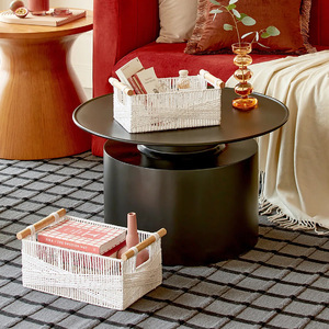 Eco-Friendly Woven <b>Storage</b> <b>Basket</b> Rectangle Black Solid Wood Handle Bathroom Living Room Desktop Organizer - Product Image 2