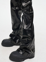 Pantalon pour homme en PU brillant, noir brillant, simili cuir, coupe évasée, ample, avant-gardiste, streetwear