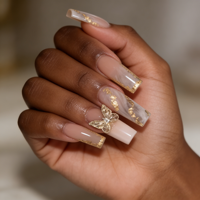 AL-005 Faux Ongles Blancs Pré-dessinés Style Papillon Fleur Douce Pure Désir Français, Amovibles, Prêts à Poser, pour Nail Art