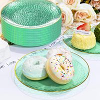 Assiettes jetables en plastique à bord doré martelé, transparentes, or, vert, rose, bleu, avec estampage à chaud doré, pour fêtes et dîners
