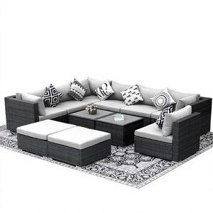 Ensemble de canapés modulaires en rotin tressé de qualité supérieure pour l'extérieur, mobilier de jardin et de terrasse, table basse en verre trempé, neuf - Product Image 1