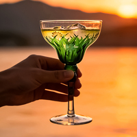 Vente en gros de verrerie en cristal de luxe, verres à cocktail, design artistique rétro, faits à la main, 8,79 oz, couleur personnalisée, transparents, pour mariage