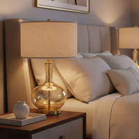 Lampe de table moderne de luxe en verre doré avec abat-jour en tissu, lumière décorative pour chambre à coucher, salon, hôtel, décoration intérieure
