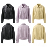 Nouvelle veste courte en similicuir PU écologique style coréen pour femme, coupe ajustée, simple boutonnage, col rabattu, collection Printemps-Automne