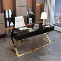 Mesa de trabalho adulto luxuosa moderna, escritório de casa, china, direta, cor dourada, madeira e espelho, metal, 1 conjunto