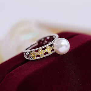 S925 <b>Silver</b> <b>Ring</b> <b>Set</b> DIY Pearl Accessories Empty Light Edition Crystal <b>Rings</b> with 8-9mm Round Beads <b>Silver</b> Jewelry 10157 - Product Image 1