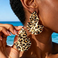 Boucles d'oreilles pendantes imposantes pour femme, plaquées or 18 carats, motif léopard, plissées en éventail, à plusieurs niveaux, en forme de feuille, style africain, couleur dorée