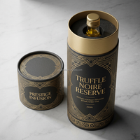 Cylindre en papier spécial sur mesure pour huile de truffes de luxe et condiments gastronomiques, avec logo de marque personnalisé et plateau intérieur sur mesure