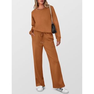FOXA Women's 2 Piece <b>Lounge</b> Set Full Sleeve Knitted Wide Leg Tracksuit Casual Wear Matching Outfit - Product Image 3