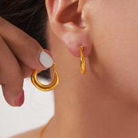 Boucles d'oreilles créoles classiques en acier inoxydable, forme U creuse, 2,0 x 1,9 cm, polies, avec fermoir à loquet, pour femmes, vente en gros