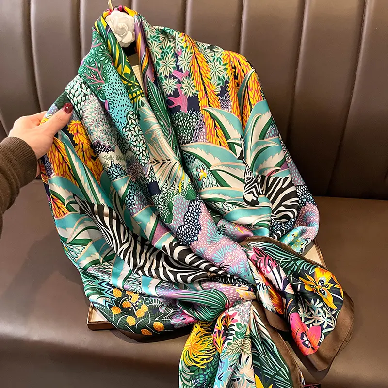 Custom digital printed head silk bandana designer wholesale satin silk twill scarf women printing hijab scarves