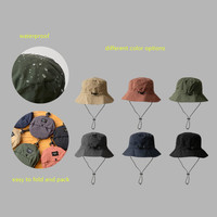Chapeau Bob Pliable en Nylon Imperméable avec Cordon de Serrage, Logo Personnalisé, Chapeau de Soleil Pliable pour Voyages en Plein Air, Pêche, Plage