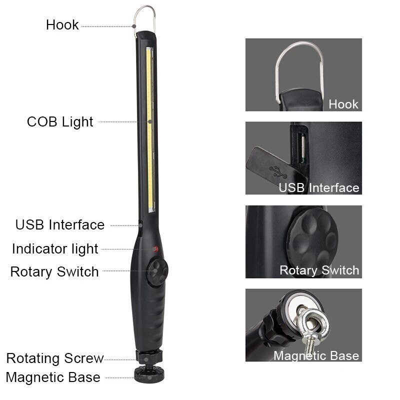 T6 COB LED Flashlight Magnetic Work Lamp Built in ... - Grandado