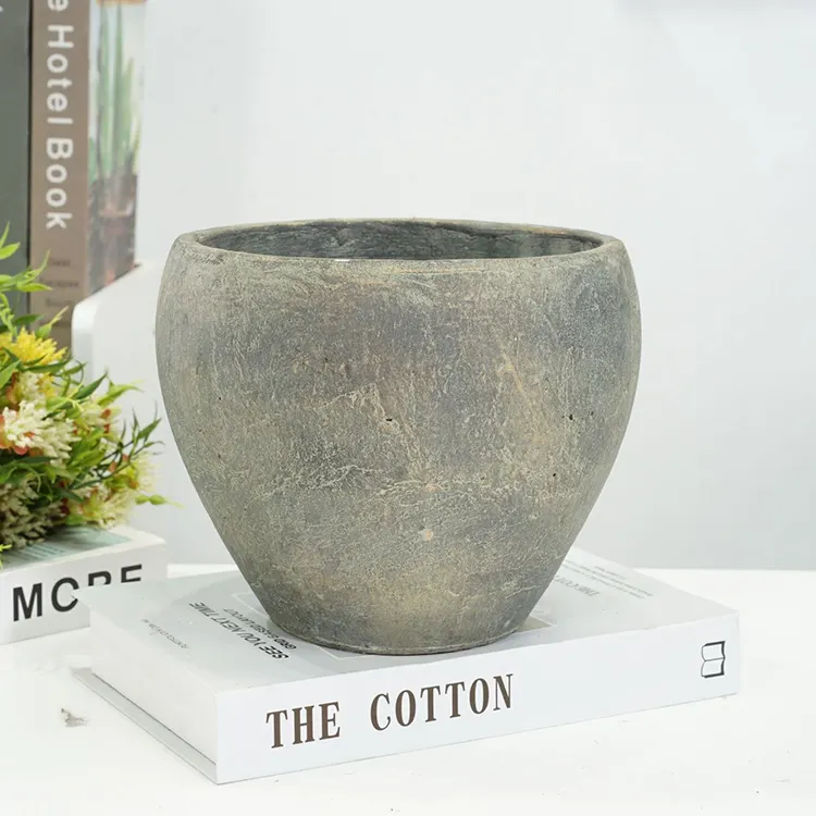 Factory wholesale pastoral antique grey unglazed round square planter indoor plant flower pot clay terracotta pots