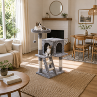 Tour d'arbre pour chat multi-niveaux en peluche, avec paniers doubles extra-hautes et échelle, vente en gros OEM