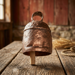 Campana de vaca de latón chapada en oro antiguo, adorno navideño rústico para colgar en árbol, pared, manualidades o regalo. - Product Image 2