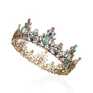 Couronne de reine multicolore pour femmes, bijoux en pierres précieuses, strass multicolores, Baroque, tiare, de mariage - Product Image 3