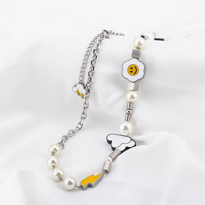 สร้อยคอแฟชั่นสไตล์พังก์ฮิปฮอปประดับมุกไทเทเนียมรูปเมฆหน้ายิ้มลายการ์ตูนสำหรับงานปาร์ตี้ - Product Image 2