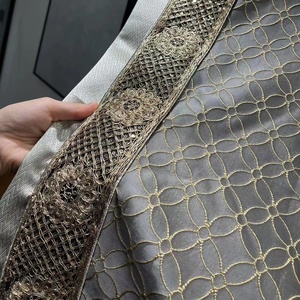 Custom Luxury Grey Embroidery Fabric <strong>Curtains</strong> and Drapes With Trimming for Elegant Living Room - Product Image 2
