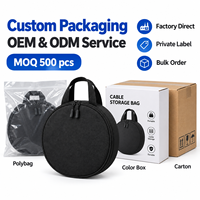 Sac de rangement personnalisé pour câble de recharge de véhicule électrique, étui organisateur rond portable et étanche pour câble de chargeur de véhicule OEM ODM