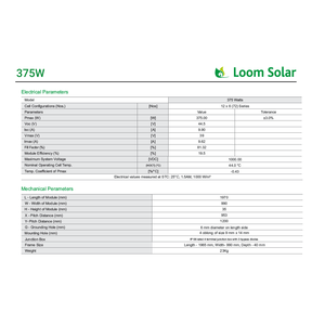 แผงโซลาร์เซลล์ Loom Solar 375 วัตต์ - 24 โวลต์ โมโนคริสตัลไลน์ (แพ็ค 6 ชิ้น) ชุดแผงโซลาร์เซลล์ Loom Solar 375W โมโนคริสตัลไลน์ 24V 2250W ประสิทธิภาพสูง - Product Image 6