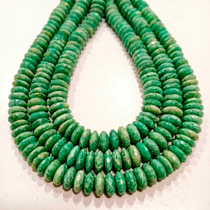 Perles d'Amazonite Verte Naturelle Taillées en Rondelle Facettée (Coupe Allemande) de 9 à 14 mm, Vendues par Fil de 8 Pouces de Long - Product Image 1