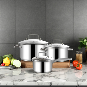 Set di pentole da cucina in acciaio inox con coperchio in vetro, antiaderente, resistente alla ruggine, set di pentole da cucina. - Product Image 3