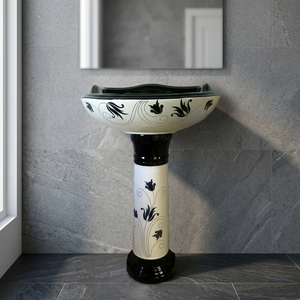 Colorido Vinus Set Rosa Cerámica Pedestal Lavabo Flor Impreso Lavabo Granito Top India Venta caliente Diseño - Product Image 2