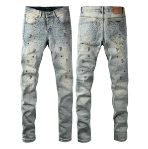 <span class=keywords><strong>Jeans</strong></span> da <span class=keywords><strong>Uomo</strong></span> Amiris Stile Retrò Europeo-Americano con Lettere, Elasticizzati, Slim Fit, Strappati e Patchwork, Vita Media, in Denim per l'Autunno - Product Image 3