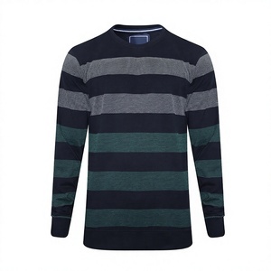 Sweat-shirt à col rond rayé en tricot pour homme, coupe classique, manches longues, bleu foncé, gris, vert, décontracté pour l'automne - Product Image 1