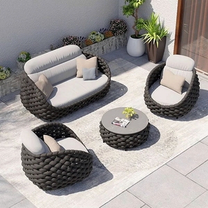 Juego de Sofás de Jardín de 5 Plazas para Exterior de Cuerda Tejida y Aluminio <span class=keywords><strong>con</strong></span> Mesa de Centro - Product Image 1