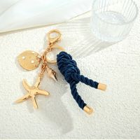 Porte-clés Étoile de Mer Océanique, Breloque de Sac en Corde Bleue Tressée, Pendentif Animal Marin en Métal Doré Vintage, Anneau de Clé pour Sac à Main, Cadeau Souvenir de Plage