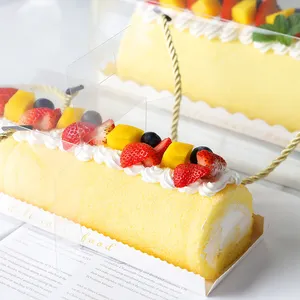 Boîte à gâteau en plastique PET, pièces, personnalisée de haute qualité, porte latérale Rectangle transparente, conteneur à Dessert de qualité alimentaire, rouleau suisse