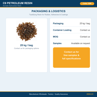 YAHUA C9 Kohlenwasserstoffharz (Petroleumharz) für Asphaltversiegelungen und Dachmaterialien, 99% Reinheit, Feste Granulate, CAS 68131-77-1