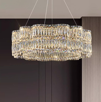 Lustre en cristal haut de gamme de style minimaliste italien pour salons, salles à manger, maisons duplex, LED trois couleurs, télécommande à intensité variable